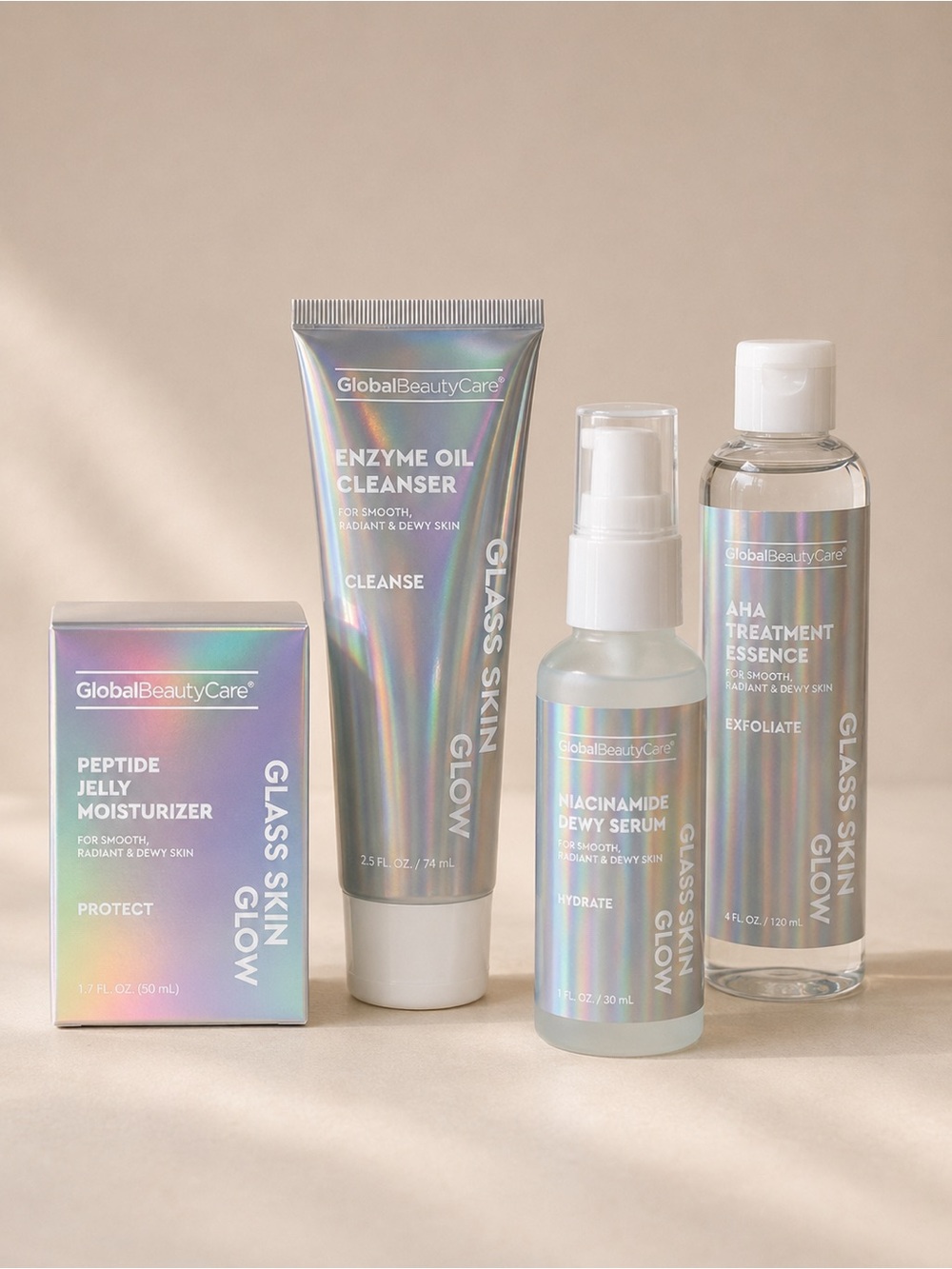 GlobalBeautyCare Glass Skin Glow Skincare Set - Holographic Packaging